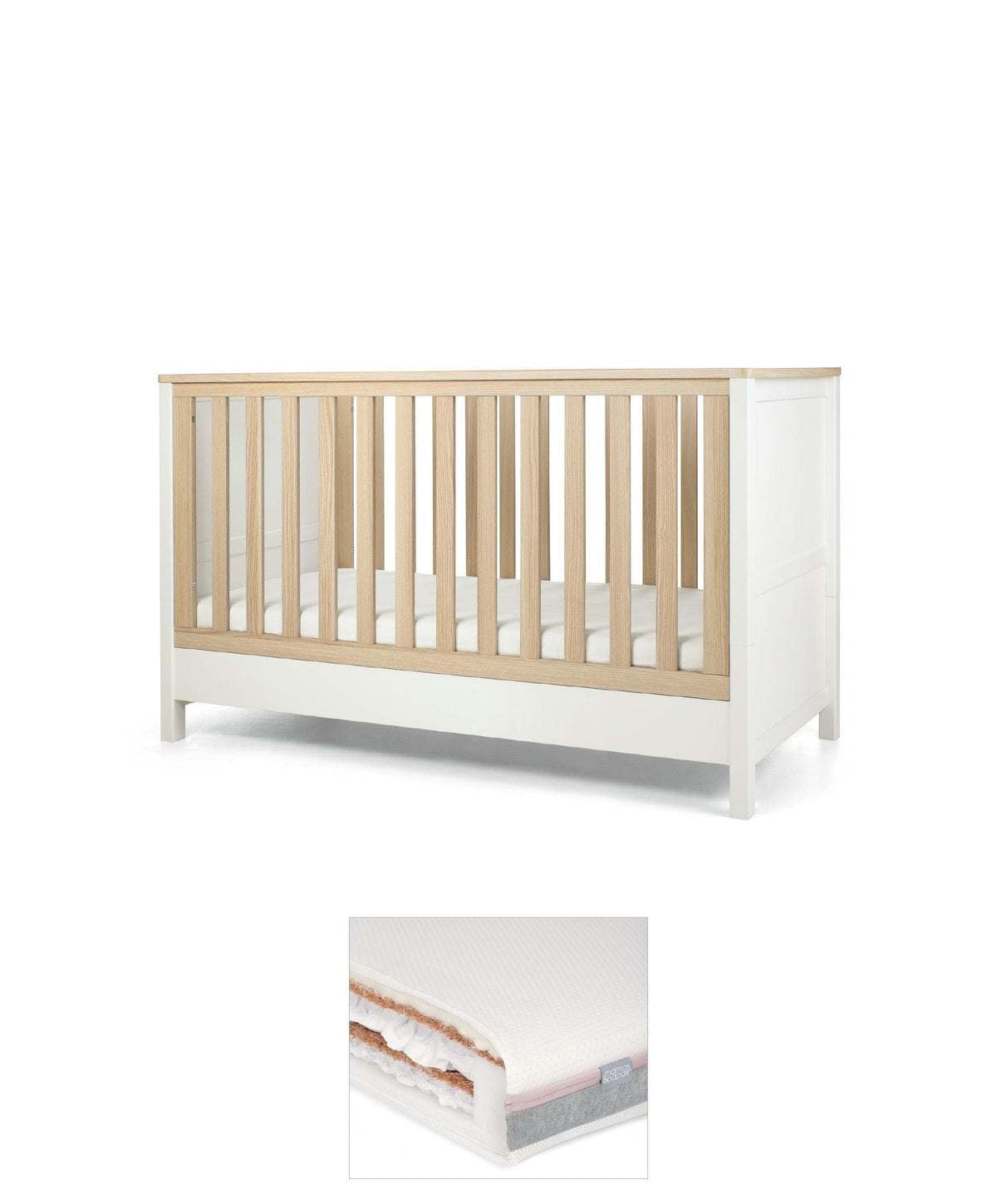 Mamas & Papas Cotbed Bundles Harwell Cotbed & Luxury Hybrid Twin Mattress Bundle - White