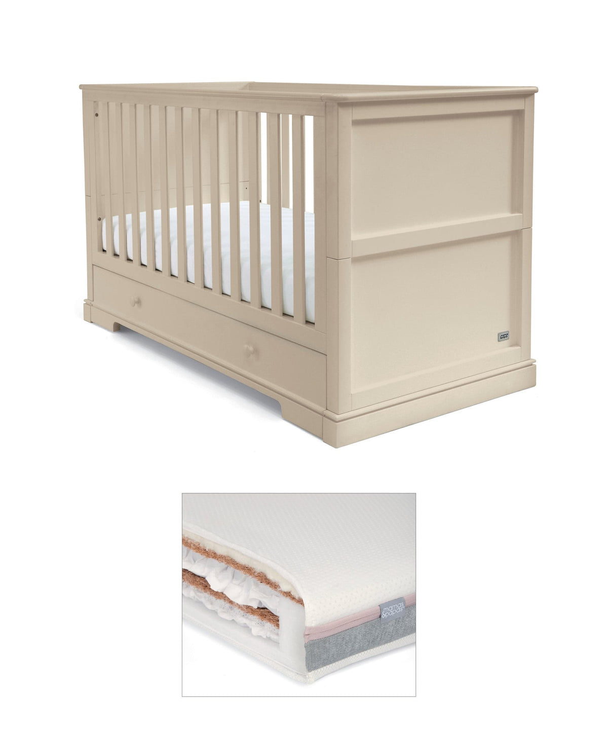 Mamas & Papas Cotbed Bundles Oxford Cotbed & Luxury Hybrid Twin Cotbed Mattress - Cashmere
