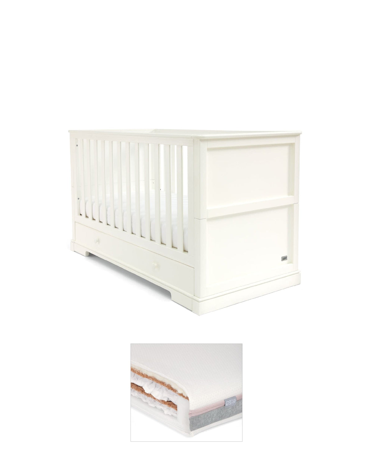 Mamas & Papas Cotbed Bundles Oxford Cotbed & Luxury Hybrid Twin Mattress Bundle - White