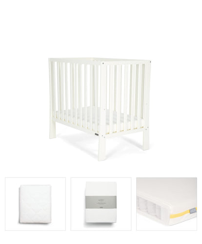 Mamas & Papas Cotbed Bundles Petite Cot Bundle with Essential Airflow Fibre Mattress (4 Pieces) - Pure White