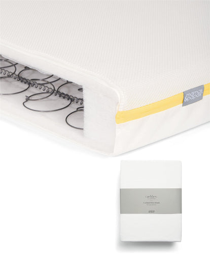 Mamas & Papas Cotbed Mattresses Essential Airflow Spring Cotbed Mattress & Fitted Sheets (2 Pack) - White