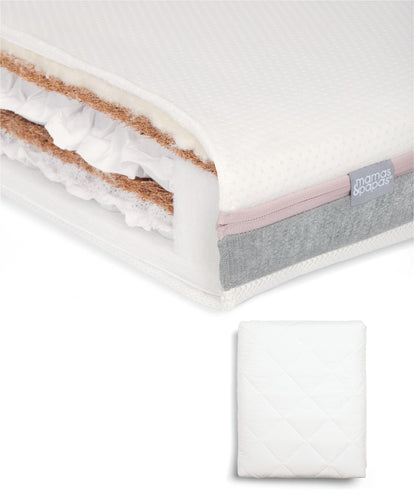 Mamas & Papas Cotbed Mattresses Luxury Hybrid Twin Cotbed Mattress & Anti-Allergy Quilted Mattress Protector Bundle