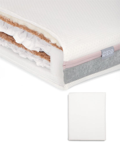 Mamas & Papas Cotbed Mattresses Luxury Hybrid Twin Cotbed Mattress & Anti-Allergy Terry Towelling Mattress Protector Bundle