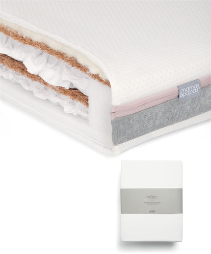 Mamas & Papas Cotbed Mattresses Luxury Hybrid Twin Cotbed Mattress & Fitted Sheets (2 Pack) - White