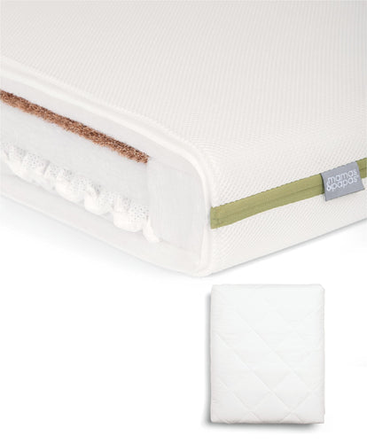Mamas & Papas Cotbed Mattresses Premium Dual Core+ Cotbed Mattress & Anti-Allergy Quilted Mattress Protector Bundle