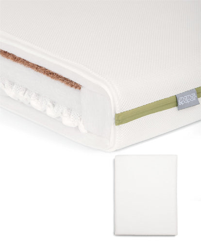 Mamas & Papas Cotbed Mattresses Premium Dual Core+ Cotbed Mattress & Anti-Allergy Terry Towelling Mattress Protector Bundle