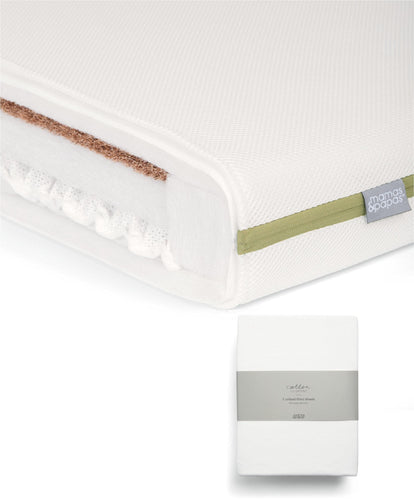 Mamas & Papas Cotbed Mattresses Premium Dual Core+ Cotbed Mattress & Fitted Sheets (2 Pack) - White