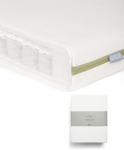 Mamas & Papas Cotbed Mattresses Premium Micro Motion Cotbed Mattress & Fitted Sheets (2 Pack) - White