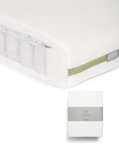 Mamas & Papas Cotbed Mattresses Premium Pocket Spring Cotbed Mattress & Fitted Sheets (2 Pack) - White