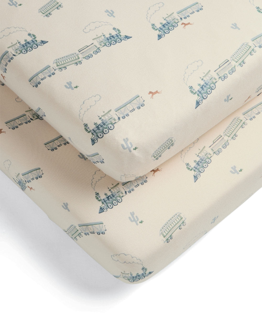 Mamas &amp; Papas Cotbed Sheets Cotbed Fitted Sheets (2 Pack) - Train