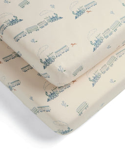 Mamas & Papas Cotbed Sheets Cotbed Fitted Sheets (2 Pack) - Train