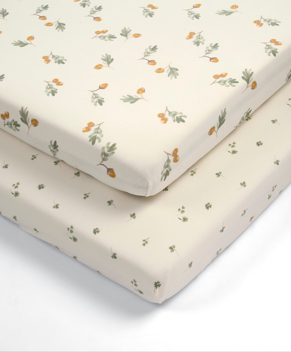 Mamas &amp; Papas Cotbed Sheets Cotbed Fitted Sheets (Pack of 2) - Acorn/Clover