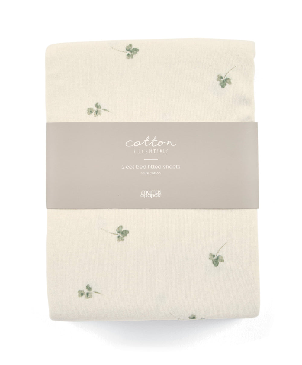 Mamas &amp; Papas Cotbed Sheets Cotbed Fitted Sheets (Pack of 2) - Acorn/Clover