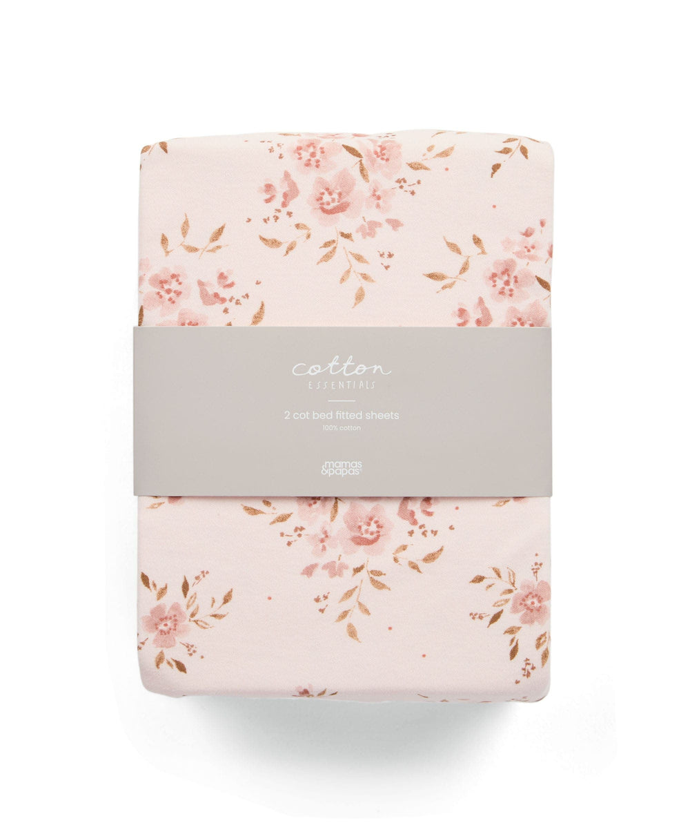 Mamas &amp; Papas Cotbed Sheets Large Cotbed Fitted Sheets (2 Pack) - Floral Pink