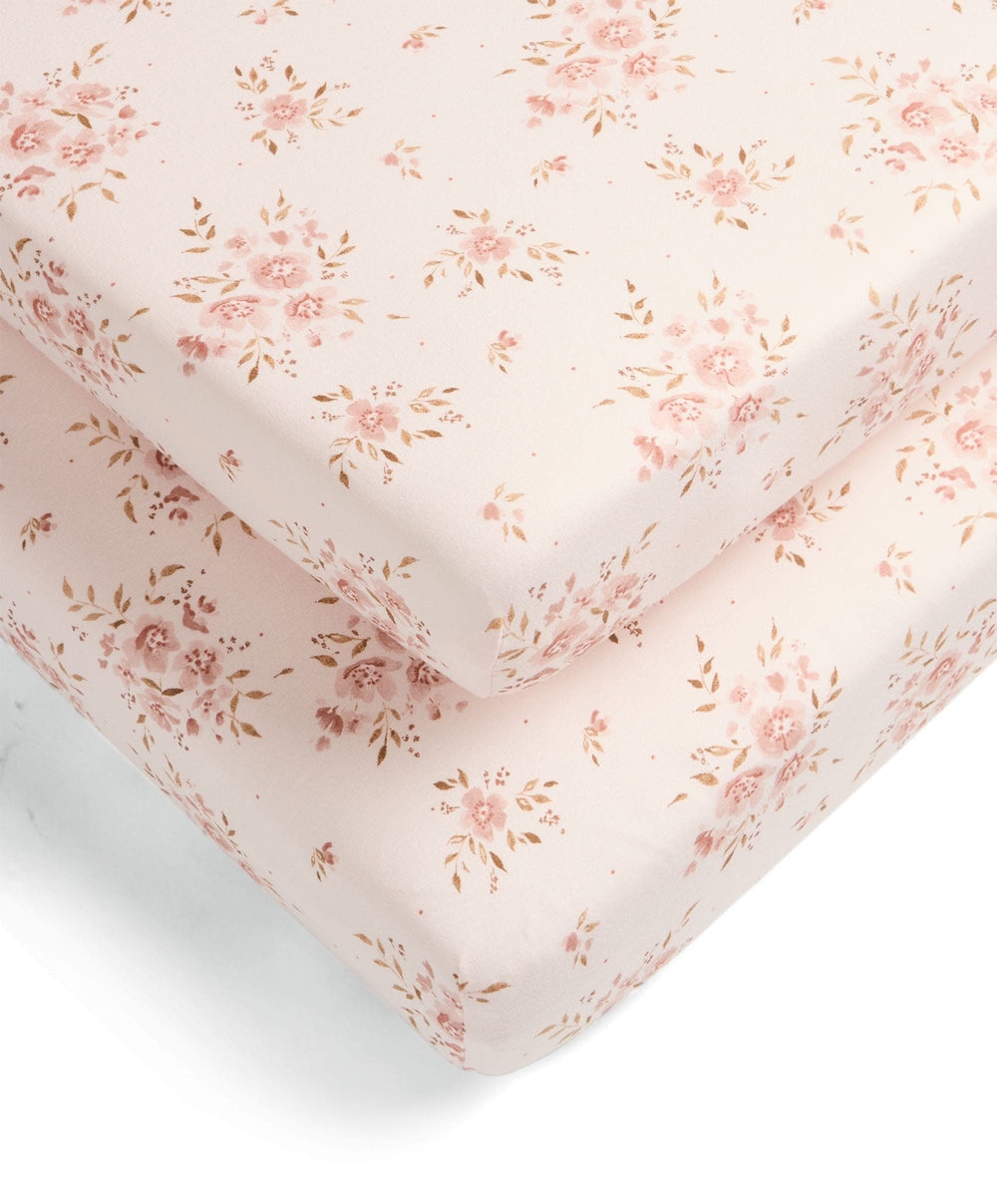 Mamas &amp; Papas Cotbed Sheets Large Cotbed Fitted Sheets (2 Pack) - Floral Pink