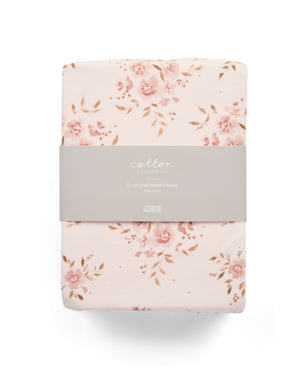 Mamas &amp; Papas Dreampod Sleep Bags &amp; Swaddling Large Cotbed Fitted Sheets (2 Pack) - Floral Pink
