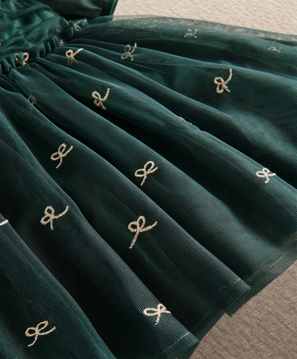 Mamas &amp; Papas Dresses &amp; Skirts Green Bow Mesh Embroidery Dress