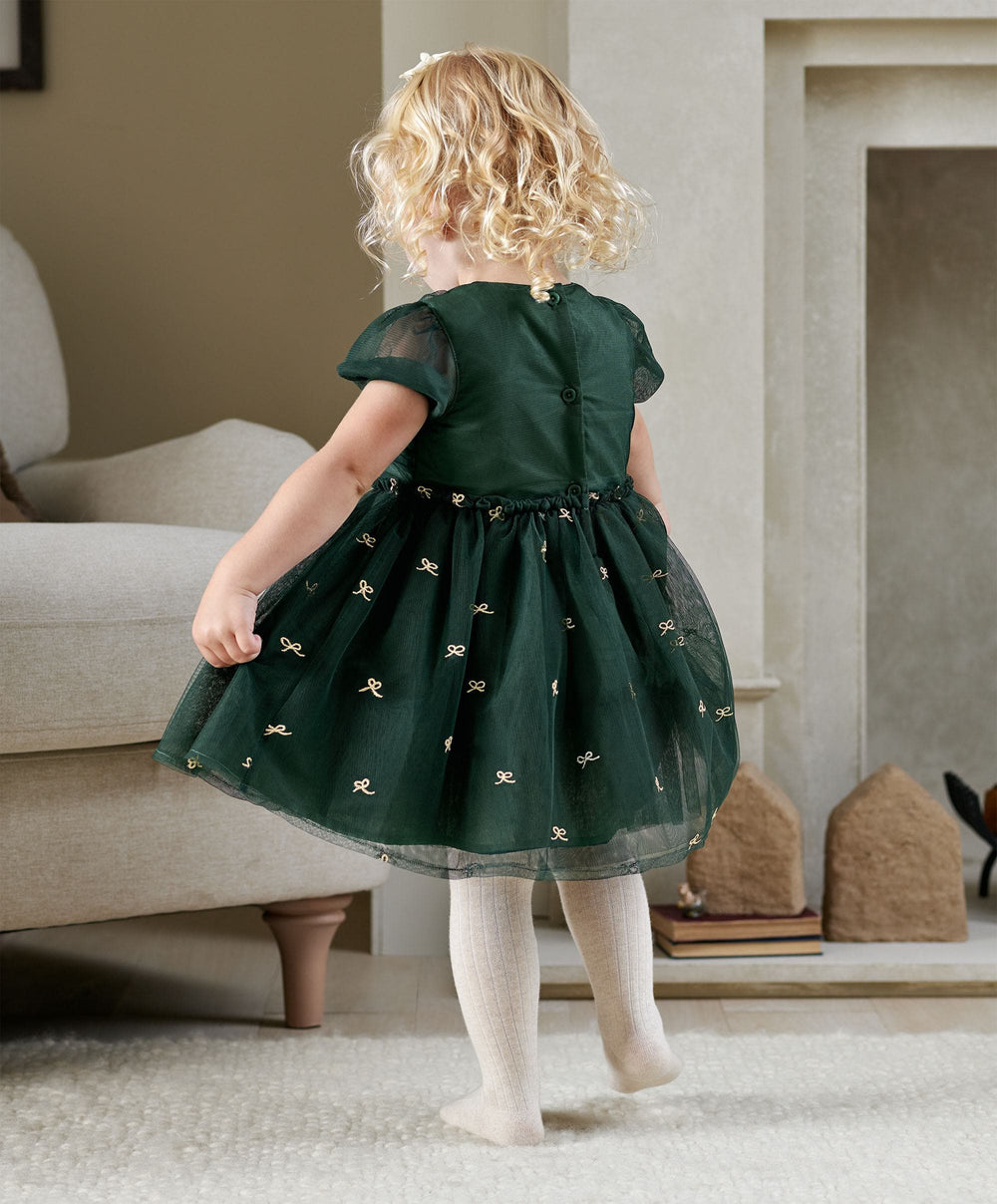 Mamas &amp; Papas Dresses &amp; Skirts Green Bow Mesh Embroidery Dress