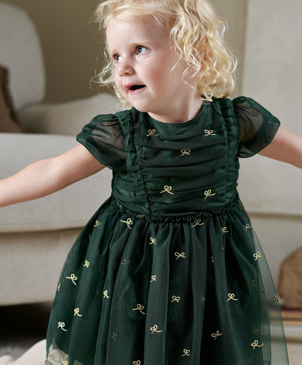 Mamas &amp; Papas Dresses &amp; Skirts Green Bow Mesh Embroidery Dress