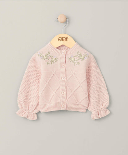 Mamas & Papas Floral Embroidered Cardigan - Pink
