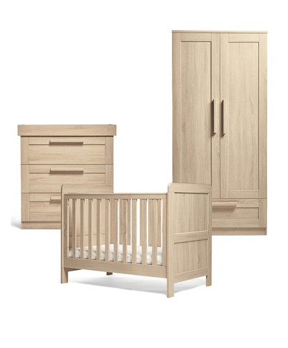 Mamas & Papas Furniture Sets Atlas 3 Piece Convertible Cot Range with Dresser Changer & Wardrobe - Light Oak