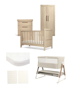 Mamas & Papas Furniture Sets Atlas Nursery Bundle with Lua Bedside Crib (6 Piece) – Light Oak