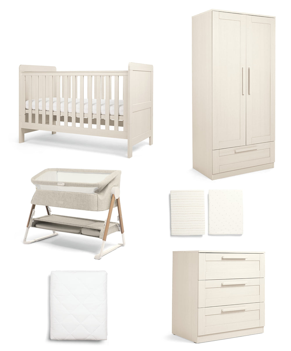 Mamas &amp; Papas Furniture Sets Atlas Nursery Bundle with Lua Bedside Crib (6 Piece) – Stone