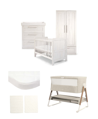 Mamas & Papas Furniture Sets Atlas Nursery Bundle with Lua Bedside Crib (6 Piece) – White