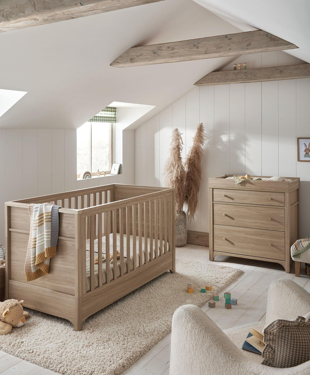 Mamas & Papas Furniture Sets Barton 2 Piece Cotbed Set with Dresser Changer - Natural/Oak
