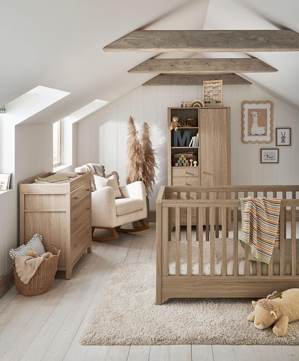 Mamas & Papas Furniture Sets Barton  3 Piece Cotbed Range with Dresser Changer & Wardrobe - Natural/Oak