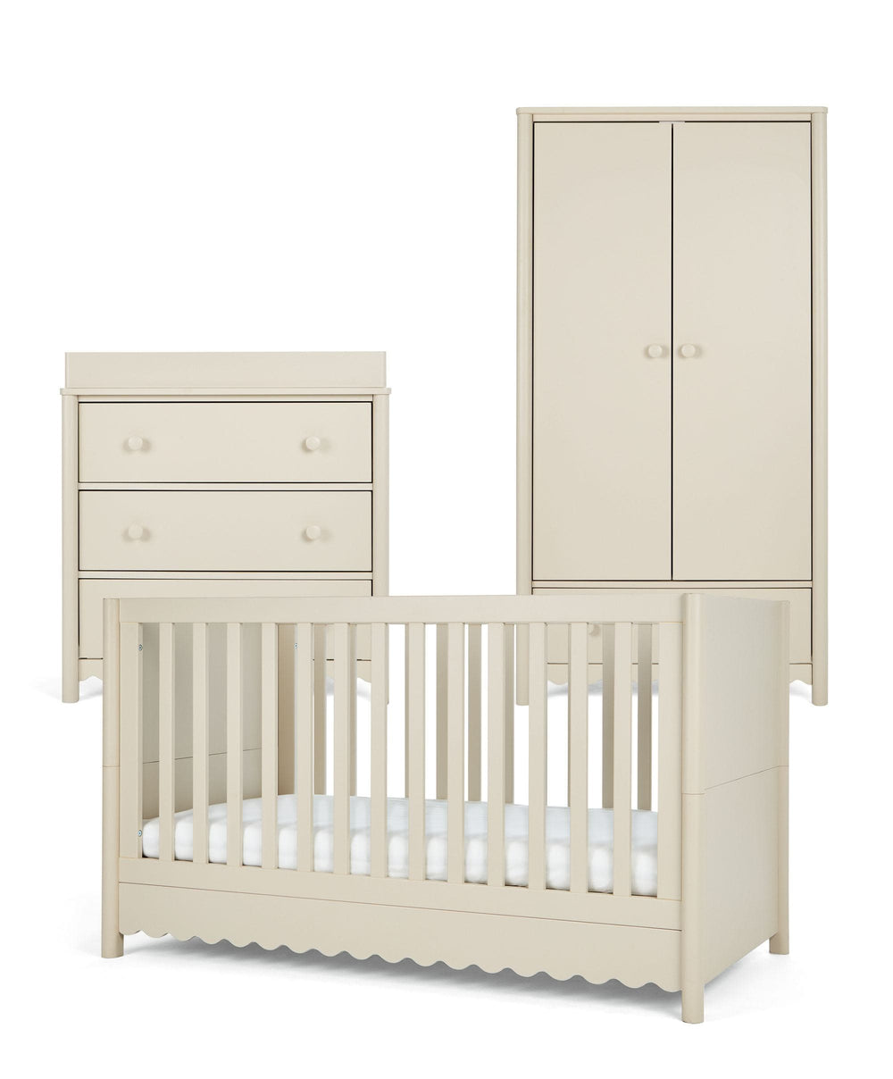 Mamas &amp; Papas Furniture Sets Eryn 3 Piece Cotbed Range with Dresser Changer &amp; Wardrobe - Cashmere