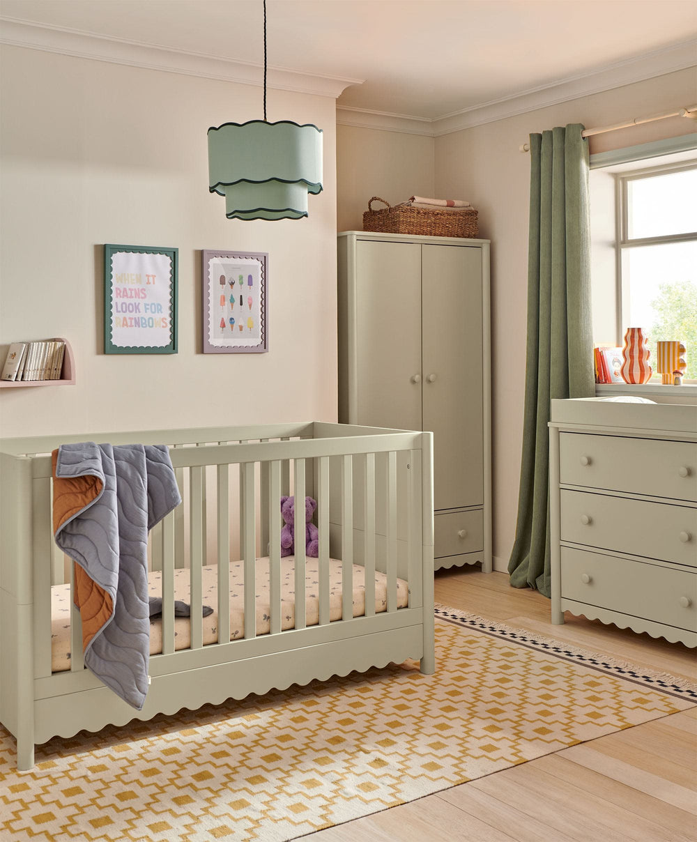 Mamas &amp; Papas Furniture Sets Eryn 3 Piece Cotbed Range with Dresser Changer &amp; Wardrobe - Willow Green