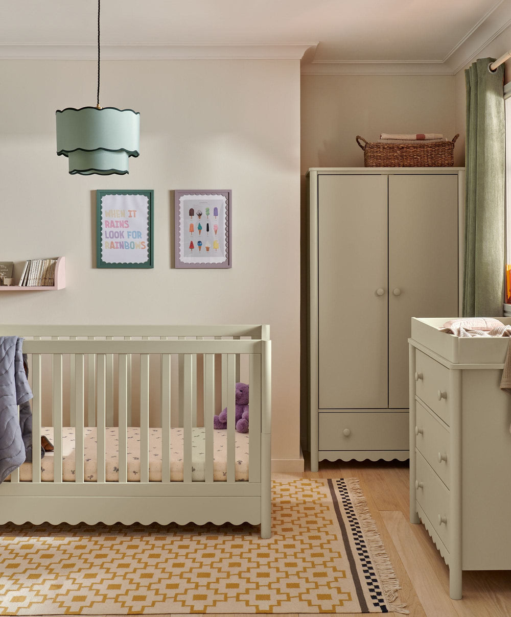 Mamas &amp; Papas Furniture Sets Eryn 3 Piece Cotbed Range with Dresser Changer &amp; Wardrobe - Willow Green