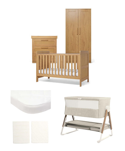 Mamas & Papas Furniture Sets Esna Nursery Bundle with Lua Bedside Crib (6 Piece) – Rattan