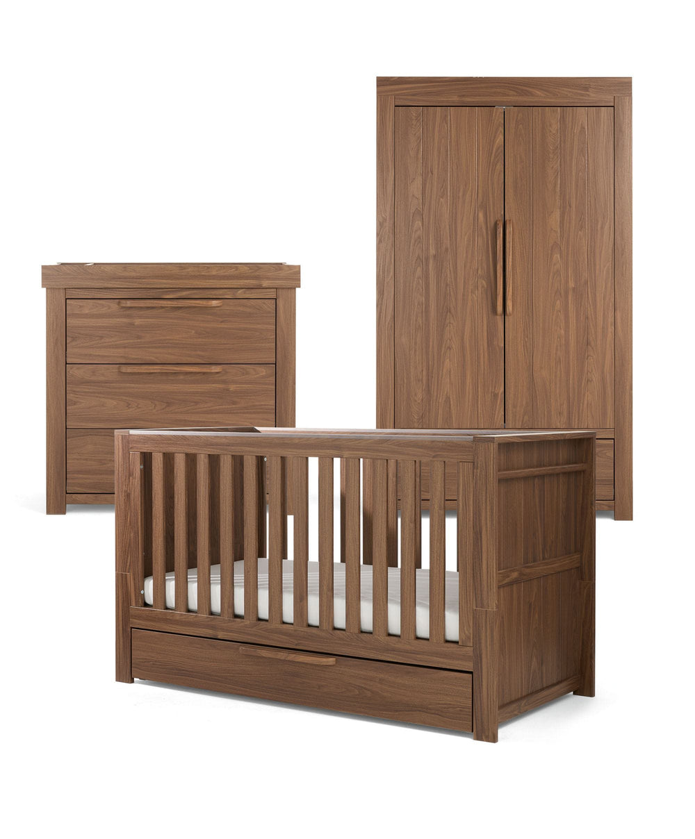 Mamas &amp; Papas Furniture Sets Franklin 3 Piece Cotbed Range with Dresser &amp; Wardrobe - Walnut