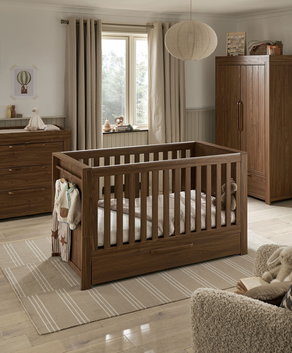 Mamas &amp; Papas Furniture Sets Franklin 3 Piece Cotbed Range with Dresser &amp; Wardrobe - Walnut