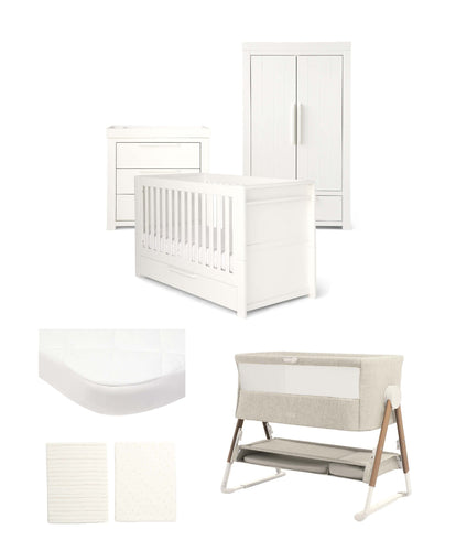 Mamas & Papas Furniture Sets Franklin Nursery Bundle with Lua Bedside Crib (6 Piece) – White Wash