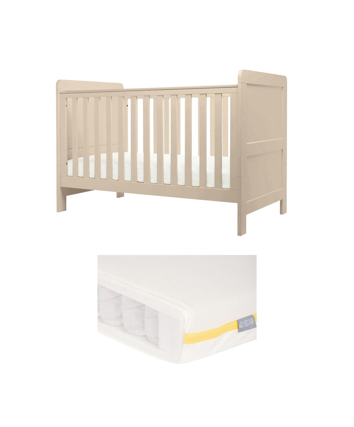 Mamas & Papas Furniture Sets Hampden Cotbed & Essential Airflow Pocket Spring Cotbed Mattress Bundle - Cashmere