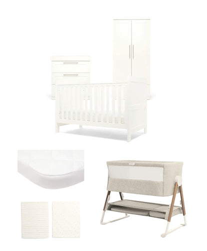 Mamas & Papas Furniture Sets Hampden Nursery Bundle with Lua Bedside Crib (6 Piece) – White