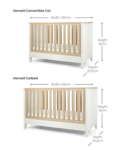 Mamas & Papas Furniture Sets Harwell 3 Piece Convertible Cot Range with Dresser Changer & Wardrobe - White/Natural