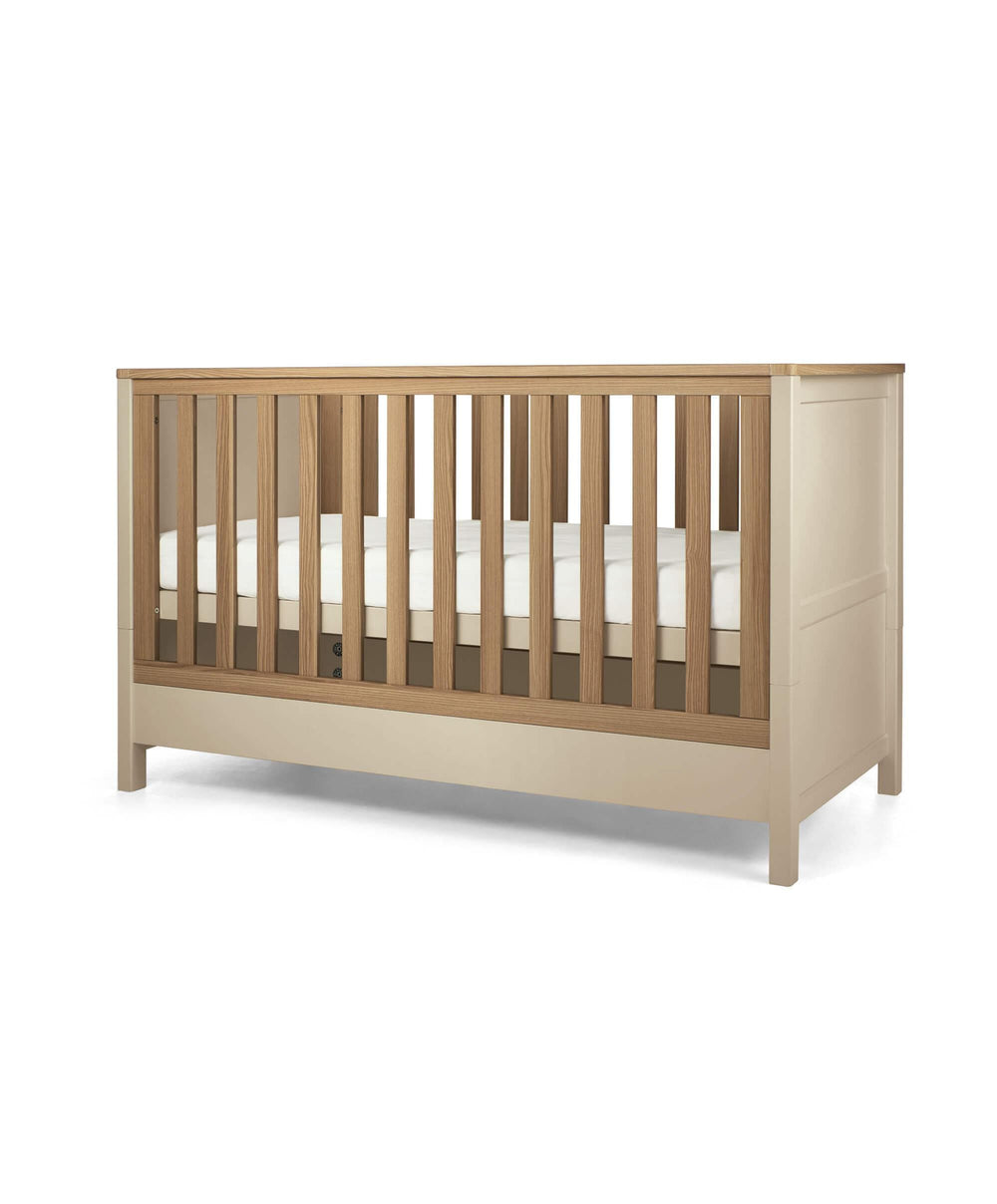 Mamas &amp; Papas Furniture Sets Harwell 3 Piece Cotbed Range with Alma Nursing Chair &amp; Stool - Cashmere/Off White Boucle