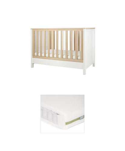 Mamas & Papas Furniture Sets Harwell Convertible Cot Bundle with Premium Pocket Spring Petite Cot Mattress - White/Natural