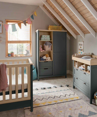 Mamas & Papas Furniture Sets Harwell Cotbed Range with Dresser Changer & Wardrobe - Grey/Natural