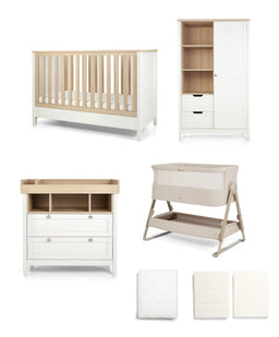 Mamas & Papas Furniture Sets Harwell Nursery Bundle with Lua 2 Bedside Crib (6 Piece) – Sand/White