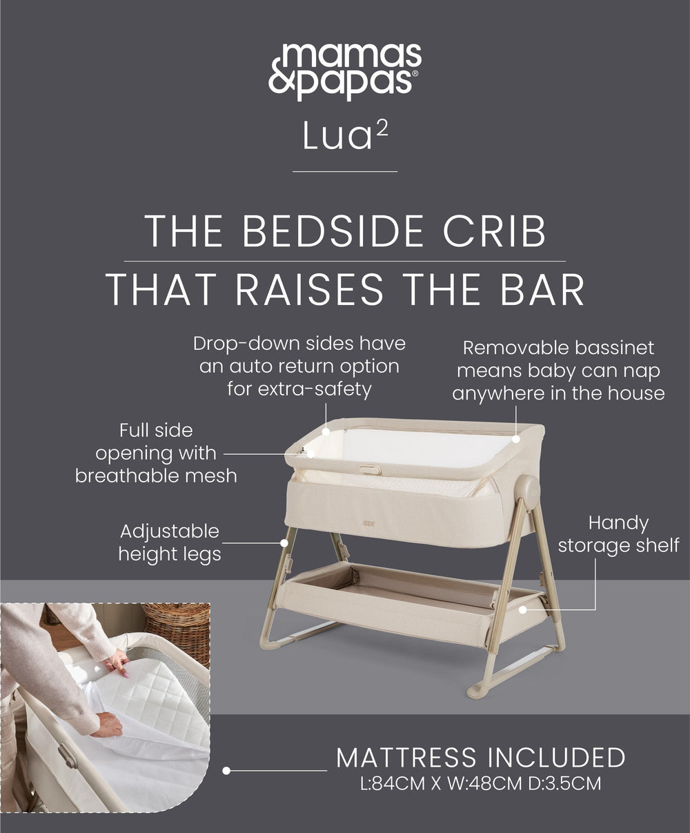 Mamas &amp; Papas Furniture Sets Harwell Nursery Bundle with Lua 2 Bedside Crib (6 Piece) – Sand/White