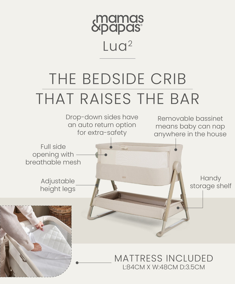 Mamas &amp; Papas Furniture Sets Harwell Nursery Bundle with Lua 2 Bedside Crib (6 Piece) – Thyme/White