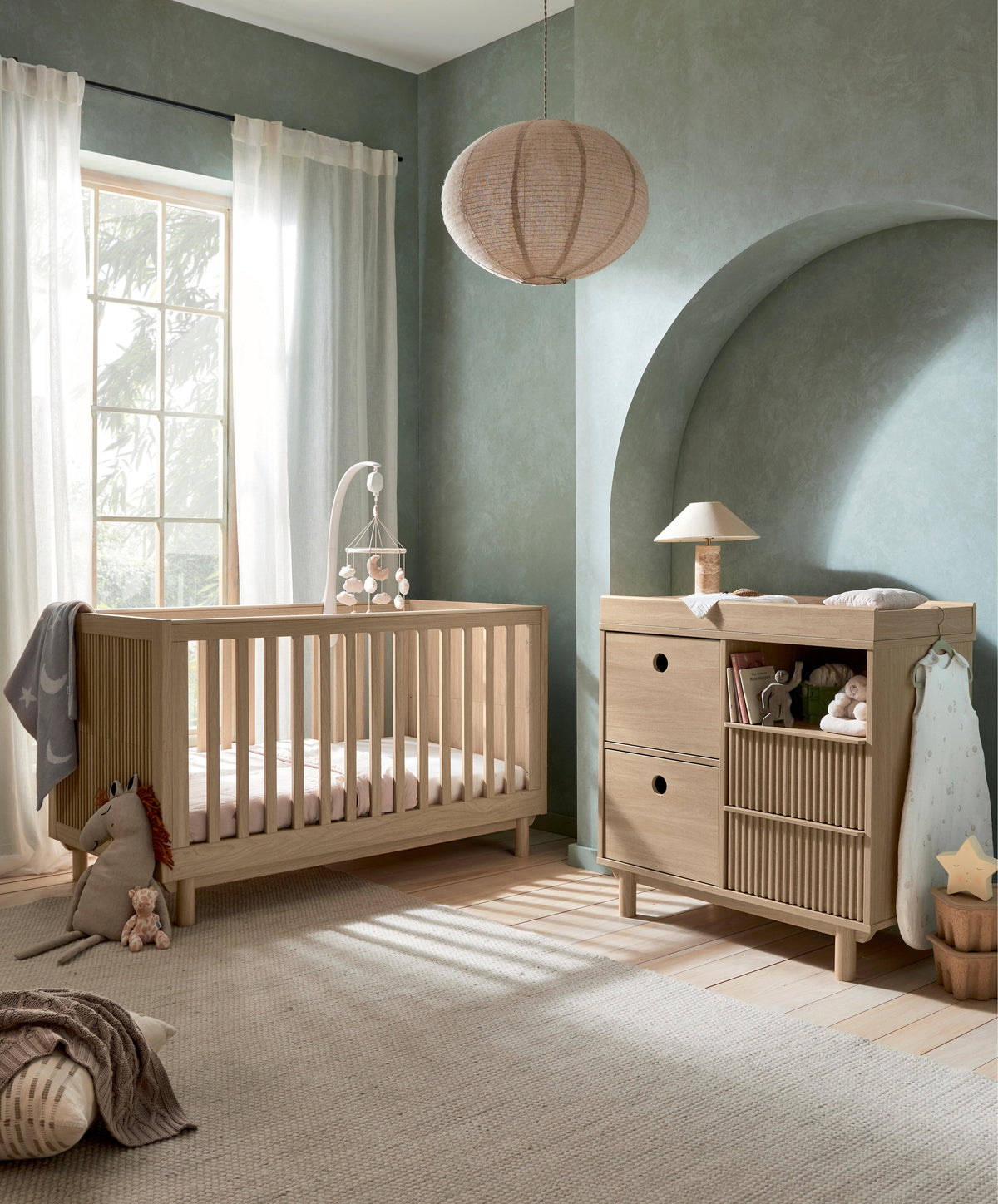 Mamas & Papas Furniture Sets Oska 2 Piece Cotbed Set with Narrow Dresser Changer - Oak/Natural