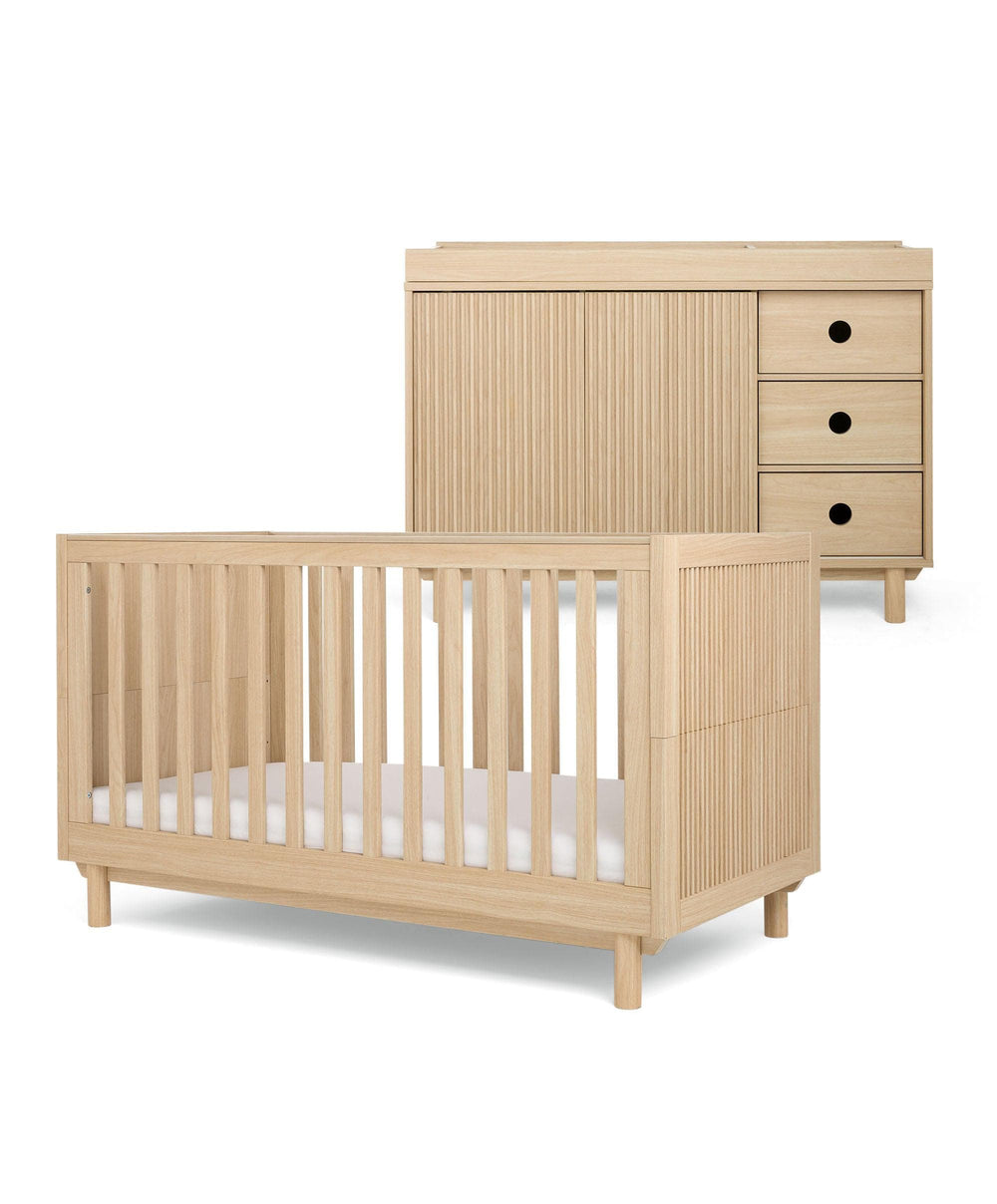 Mamas &amp; Papas Furniture Sets Oska 2 Piece Cotbed Set With Wide Dresser Changer - White/Natural