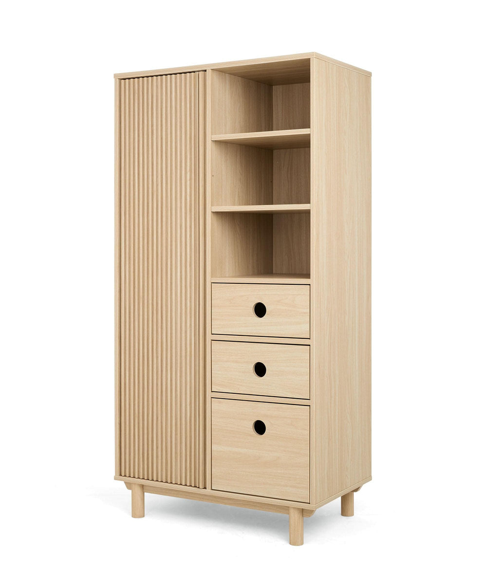 Mamas &amp; Papas Furniture Sets Oska 3 Piece Cotbed Range With Narrow Dresser Changer &amp; Wardrobe - Natural/Oak