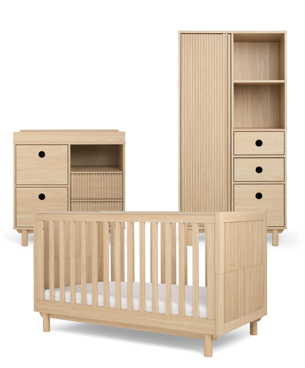 Mamas &amp; Papas Furniture Sets Oska 3 Piece Cotbed Range With Narrow Dresser Changer &amp; Wardrobe - Natural/Oak